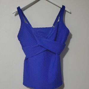 Lands' End Blue Asymmetrical Wrap Tank  Swim Top